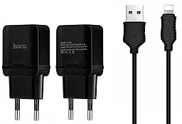 Мережевий зарядний пристрій Hoco C33A 2.4a 2xUSB-A ports charger + Lightning cable black - фото Мережевий зарядний пристрій Hoco C33A 2.4a 2xUSB-A ports charger + Lightning cable black