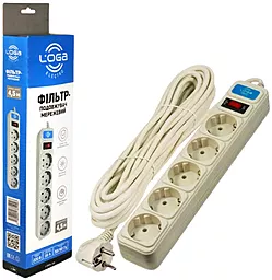 Мережевий фільтр (подовжувач) Loga L-904 5 розеток 10A 4.5м з вимикачeм White - мініатюра 4