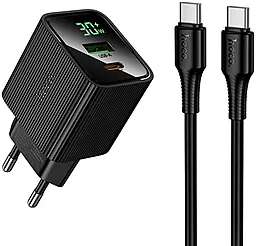 Мережевий зарядний пристрій з швидкою зарядкою Hoco CS84A 30w PD/QC3.0 USB-C/USB-A ports + USB-С to USB-С cable black - фото Мережевий зарядний пристрій з швидкою зарядкою Hoco CS84A 30w PD/QC3.0 USB-C/USB-A ports + USB-С to USB-С cable black
