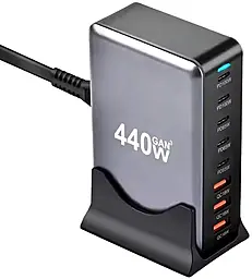 Сетевое зарядное устройство XoKo QC-400 440w GaN PD 5xUSB-C/USB-A ports charger gray - фото Сетевое зарядное устройство XoKo QC-400 440w GaN PD 5xUSB-C/USB-A ports charger gray