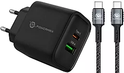 Мережевий зарядний пристрій Powermax Eclipse 30w PD USB-C/USB-A ports charge + USB-C to USB-C 100w cable black - фото Мережевий зарядний пристрій Powermax Eclipse 30w PD USB-C/USB-A ports charge + USB-C to USB-C 100w cable black