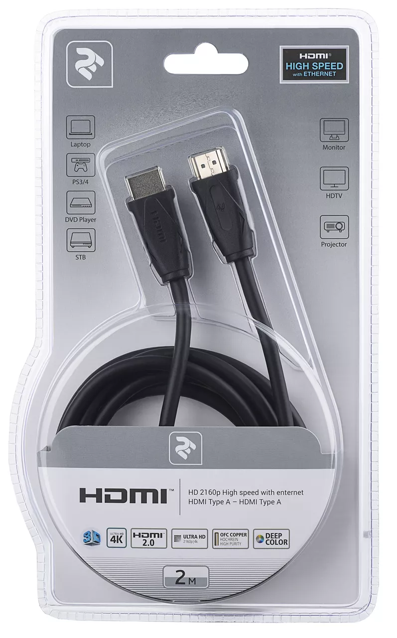 Відеокабель HDMI 2.0.V 2m black black (2EW-1002-2m) 2E - фото 4