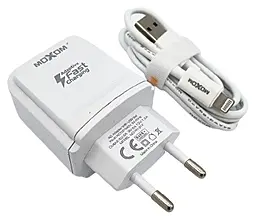 Мережевий зарядний пристрій Moxom KH-31Y 18w QC3.0 USB-A home charger + Lightning cable white - фото Мережевий зарядний пристрій Moxom KH-31Y 18w QC3.0 USB-A home charger + Lightning cable white