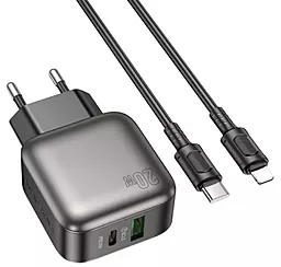 Мережевий зарядний пристрій Borofone BAS54A Absolute 20w PD/QC USB-C/USB-A ports charger + USB-C to Lightning cabel black - фото Мережевий зарядний пристрій Borofone BAS54A Absolute 20w PD/QC USB-C/USB-A ports charger + USB-C to Lightning cabel black