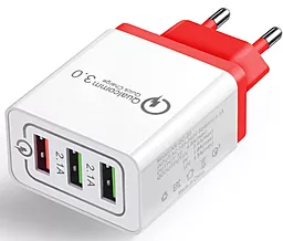 Мережевий зарядний пристрій з швидкою зарядкою XoKo 18w 3хUSB-A ports ports fast charger red (QC-300-RD)