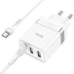 Сетевое зарядное устройство Hoco N21 Pro 30w PD 2xUSB-A/USB-C ports charger + USB-C to USB-C cable white