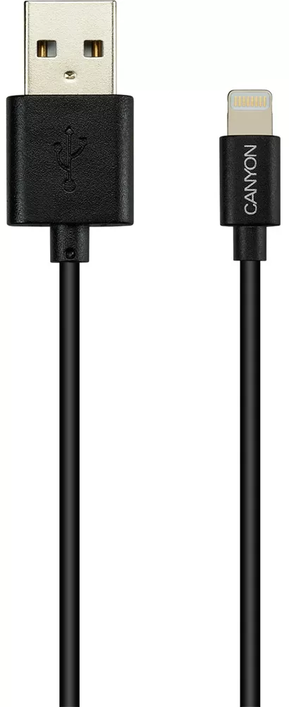 Кабель Canyon USB-A - Lightning 12w 2.4a 1м cable Black (CNS-MFICAB01B) - фото 1
