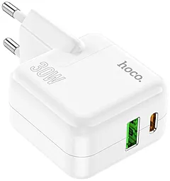 Сетевое зарядное устройство с быстрой зарядкой Hoco C111A 30W PD/QC3.0 Lucky USB-A-C port White - миниатюра 2