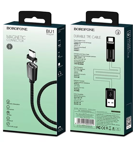 Кабель Borofone BU1 Magnet USB-A - micro USB 12w 2.4a 1м cable Black - фото 7