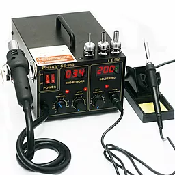 Паяльна станція компресорна, двоканальна, комбінована термоповітряна Pro'sKit SS-989B (Фен, паяльник, 700Вт)