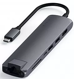 Мультипортовый USB Type-C хаб (концентратор) Satechi Aluminum USB-C Slim Multi-Port with Ethernet Adapter Space Gray (ST-UCSMA3M)