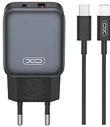 Мережевий зарядний пристрій XO L156 30w GaN PD USB-C/USB-A ports charger + USB-C to Lightning cable black - фото Мережевий зарядний пристрій XO L156 30w GaN PD USB-C/USB-A ports charger + USB-C to Lightning cable black