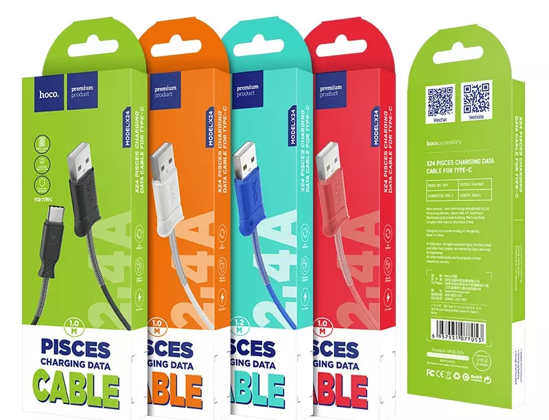 Кабель Hoco X24 Pisces Charged USB-A - Type-C 12w 2.4a 1м cable Blue - фото 4
