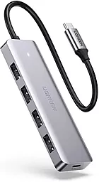 USB Type-C хаб (концентратор) Ugreen CM219 Type-C - 4xUSB with MicroUSB Power Port Gray (70336)