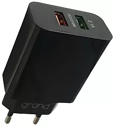 Сетевое зарядное устройство Grand D18AQ-2 18w QC3.0 2xUSB-A ports charger black - фото Сетевое зарядное устройство Grand D18AQ-2 18w QC3.0 2xUSB-A ports charger black