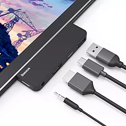 USB Type-C хаб Baseus Surface Go Black (CAHUB-FT01) - мініатюра 2