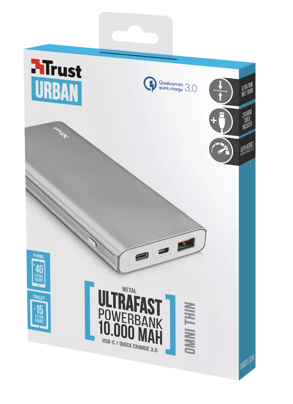Повербанк Trust Omni thin metal 10000 mAh Silver (22701) - фото 3