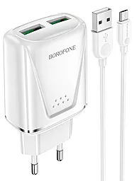 Сетевое зарядное устройство с быстрой зарядкой Borofone BA54A Wide road 18w QC3.0 2xUSB-A ports charger + micro USB cable white - фото Сетевое зарядное устройство с быстрой зарядкой Borofone BA54A Wide road 18w QC3.0 2xUSB-A ports charger + micro USB cable white