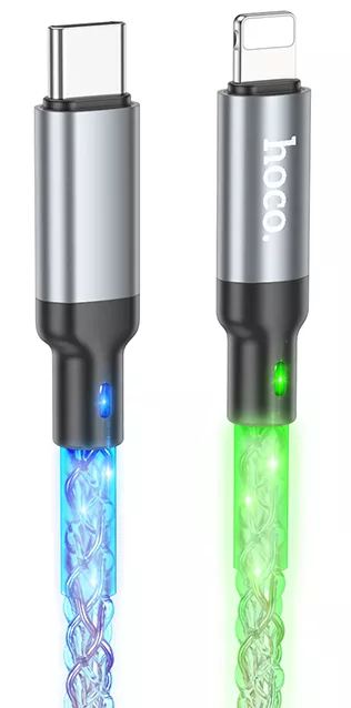 Кабель Hoco U112 LED Shine USB Type-C - Lightning 20w 3a 1м PD сable RGB - фото 1