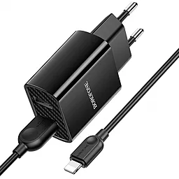 Сетевое зарядное устройство Borofone BA53A Powerway 2.1a 2xUSB-A ports charger + Lightning cable black - фото Сетевое зарядное устройство Borofone BA53A Powerway 2.1a 2xUSB-A ports charger + Lightning cable black
