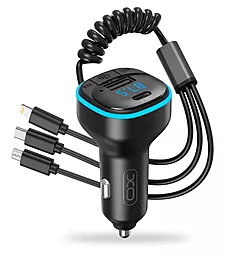 Автомобільний зарядний пристрій XO BCC07 USB-C+A 3.1A + 3 in 1 micro USB / USB-C / Lightning Cable Black - мініатюра 2