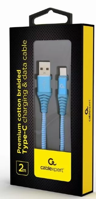 Кабель Cablexpert USB-A - Type-C 12w 2.4a 2м cable Blue (CC-USB2B-AMCM-2M-VW) - фото 2