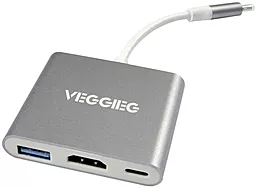 USB Type-C хаб Veggieg 3-in-1 silver (TC03) - фото USB Type-C хаб Veggieg 3-in-1 silver (TC03)