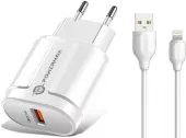 Сетевое зарядное устройство Powermax Fast Charger QC 3.0 18W + Lightning USB Cable Set