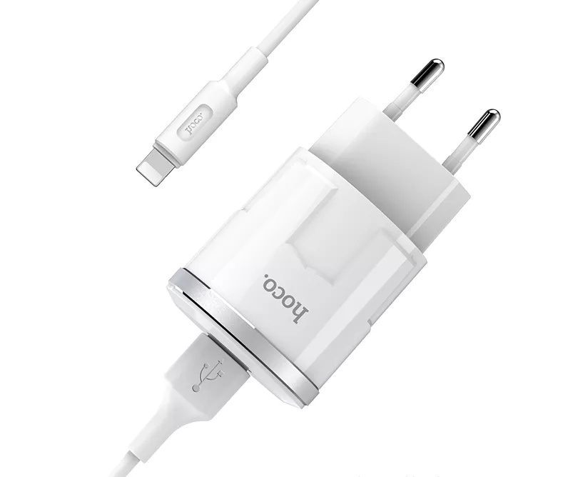 Мережевий зарядний пристрій Hoco C37A 2.4a home charger + Lightning cable white - фото 3