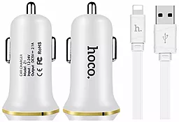 Автомобильное зарядное устройство Hoco Z1 2.1A 2USB + Lightening cable White