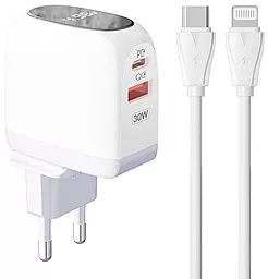 Сетевое зарядное устройство LDNio A2522C 30w PD USB-C/USB-A ports charger + USB-C to Lightning cable white - фото Сетевое зарядное устройство LDNio A2522C 30w PD USB-C/USB-A ports charger + USB-C to Lightning cable white