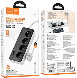 Мережевий фільтр (подовжувач) Hoco AC22 4 Sunlight 4 розетки + 3xUSB-A и 1xUSB-C  чорний