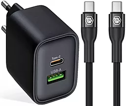Мережевий зарядний пристрій Powermax Eclipse 30w PD USB-C/USB-A ports charge + USB-C to USB-C cable black - фото Мережевий зарядний пристрій Powermax Eclipse 30w PD USB-C/USB-A ports charge + USB-C to USB-C cable black