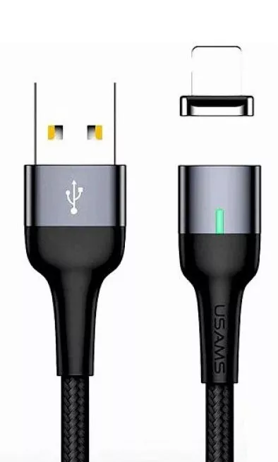 Кабель Usams U29 Magnetic USB-A - Lightning 12w 2.4a 2м cable Black - фото 1