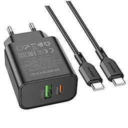 Мережевий зарядний пристрій Borofone BA88A Navy 20w PD/QC USB-C/USB-A ports + USB-C to USB-C cable black - фото Мережевий зарядний пристрій Borofone BA88A Navy 20w PD/QC USB-C/USB-A ports + USB-C to USB-C cable black