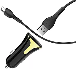 Автомобильное зарядное устройство с быстрой зарядкой Hoco Universe Z31 Micro cable 2USB 3.4A 18W Black - миниатюра 2
