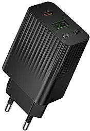 Сетевое зарядное устройство Borofone BAS76A 30w PD USB-C/USB-A ports charger black - фото Сетевое зарядное устройство Borofone BAS76A 30w PD USB-C/USB-A ports charger black