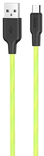 Кабель Hoco x21 Plus Fluorescent USB-A - micro USB 12w 2.4a 1м cable Green - фото 1