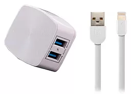 Мережевий зарядний пристрій Remax RP-U215i 2.4a 2xUSB-A ports home charger + Lightning cable White (RP-U215i) - фото Мережевий зарядний пристрій Remax RP-U215i 2.4a 2xUSB-A ports home charger + Lightning cable White (RP-U215i)