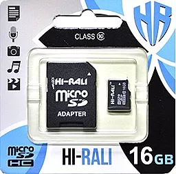 Карта памяти Hi-Rali MicroSDHC 16GB Class 10 + SD-adapter (HI-16GBSDCL10-01)