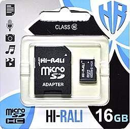Карта пам'яті Hi-Rali MicroSDHC 16GB Class 10 + SD-adapter (HI-16GBSDCL10-01) - фото Карта пам'яті Hi-Rali MicroSDHC 16GB Class 10 + SD-adapter (HI-16GBSDCL10-01)