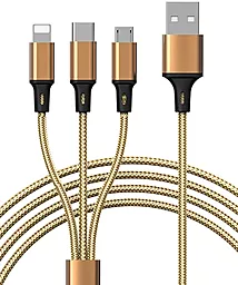 Кабель USB PD Proda Azeada AM to Lightning + Micro 5P + Type-C 12w 2.4a 1.3м cable gold proda (PD-B92th)