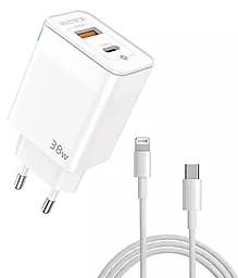Сетевое зарядное устройство Jellico C122 38W PD/QC USB-A-C + USB-C-Lightning cable white