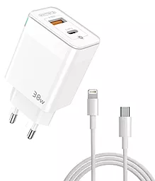Сетевое зарядное устройство Jellico C122 38w PD USB-C/USB-A ports charger + USB-C to Lightning cable white - фото Сетевое зарядное устройство Jellico C122 38w PD USB-C/USB-A ports charger + USB-C to Lightning cable white