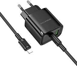Сетевое зарядное устройство Borofone BA83A 20w PD USB-C/USB-A ports fast charger + USB-C to Lightning cable black - фото Сетевое зарядное устройство Borofone BA83A 20w PD USB-C/USB-A ports fast charger + USB-C to Lightning cable black