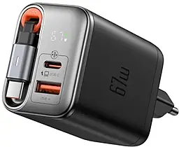 Сетевое зарядное устройство McDodo Digital Display GaN 67w PD USB-C/USB-A ports charger + USB-C cable black (CH-4281) - фото Сетевое зарядное устройство McDodo Digital Display GaN 67w PD USB-C/USB-A ports charger + USB-C cable black (CH-4281)