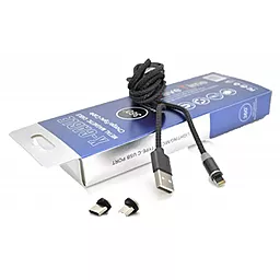 Універсальний кабель PiPo Magnetic 3-in-1 USB-A to Type-C/Lightning/micro USB 12w 2.4a 2м cable Black - фото Універсальний кабель PiPo Magnetic 3-in-1 USB-A to Type-C/Lightning/micro USB 12w 2.4a 2м cable Black
