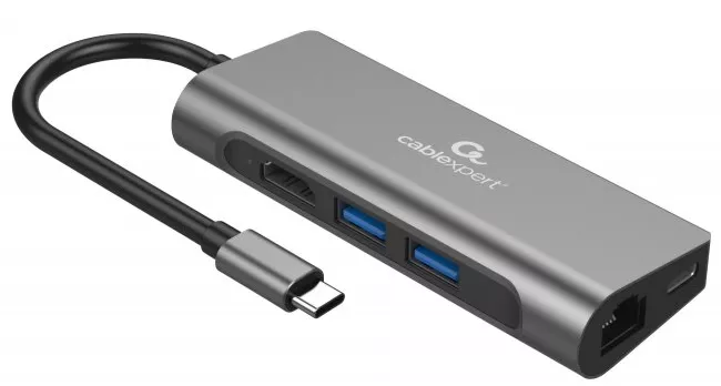 USB Type-C хаб Cablexpert 5in1 Grey - фото 1