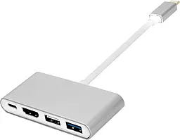 Мультипортовий Type-C хаб PowerPlant 4-in-1 USB3.0 grey (CA911707) - фото Мультипортовий Type-C хаб PowerPlant 4-in-1 USB3.0 grey (CA911707)