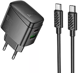 Мережевий зарядний пристрій Hoco CS61A 30w PD/QC USB-C/USB-A ports fast charger + USB-C to USB-C cable black - фото Мережевий зарядний пристрій Hoco CS61A 30w PD/QC USB-C/USB-A ports fast charger + USB-C to USB-C cable black